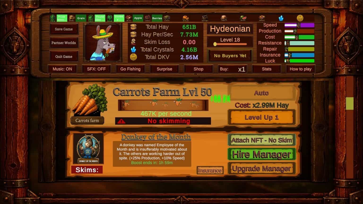 Idle Donkeys gameplay screenshot 3 – Casual crypto game on Solana