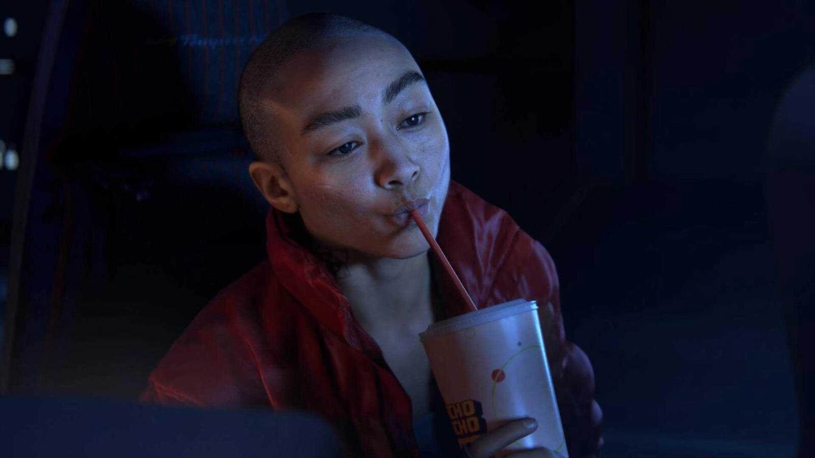 Jordan drinking a drink in Intergalactic: The Heretic Prophet.