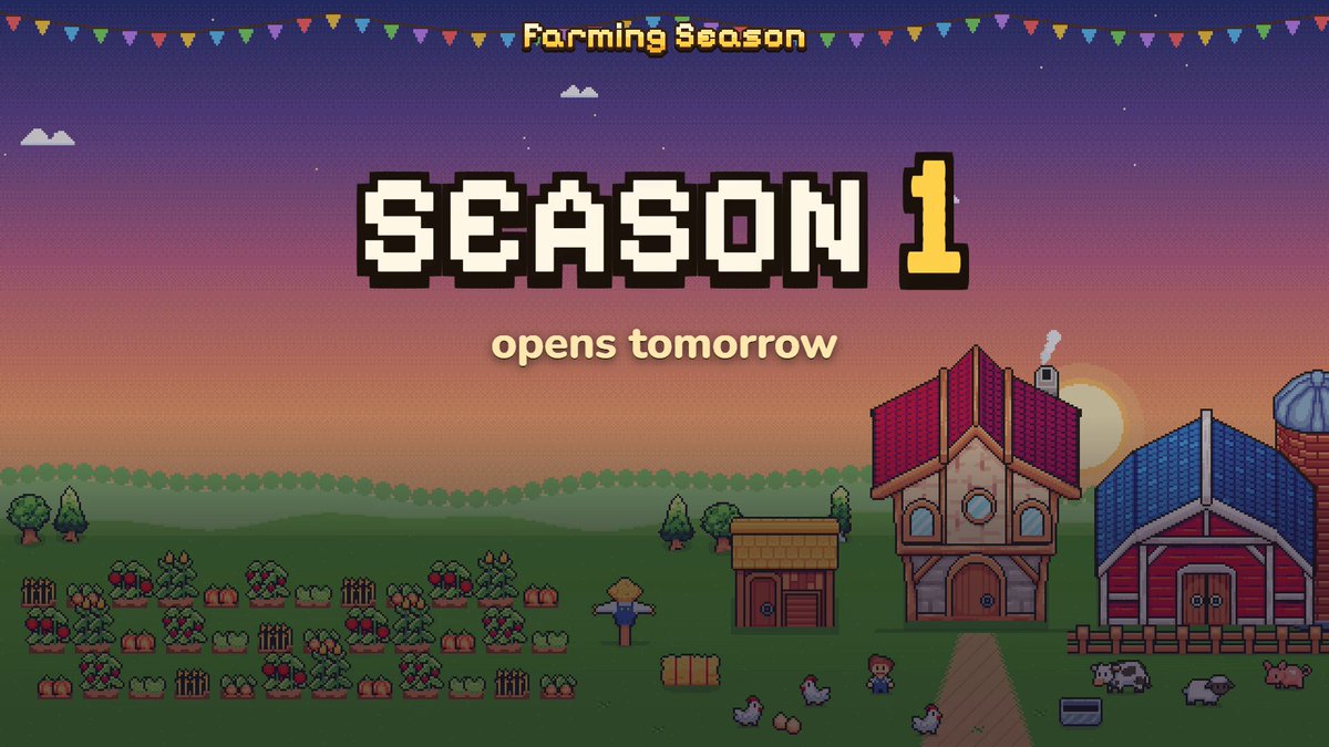 Farming Season opens Season 1 on Robinhood Chain, with token contract set for Oct. 19 at 16:00 UTC Farming Season Season 1 artwork: a pixel-art farm with a red barn, crops and animals at sunset