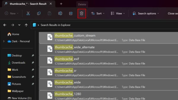 How to clear the Windows thumbnail cache of deleted photos
