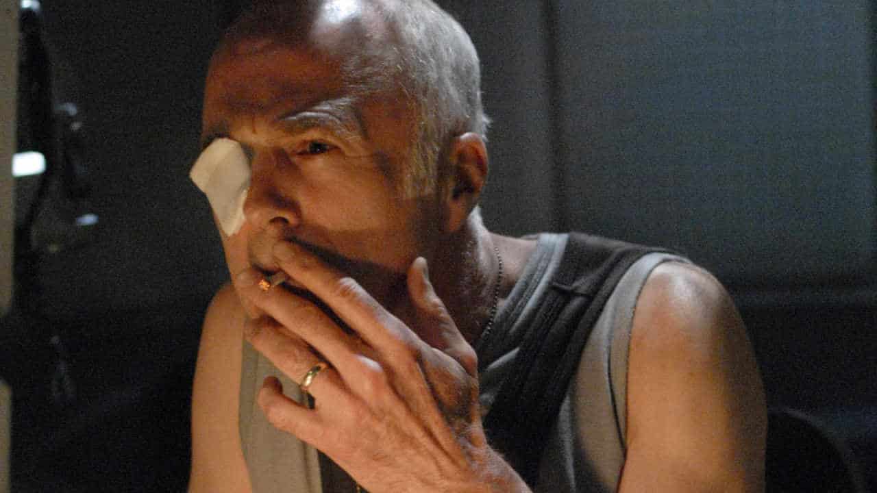 Saul Tigh looking troubled in Battlestar Galactica