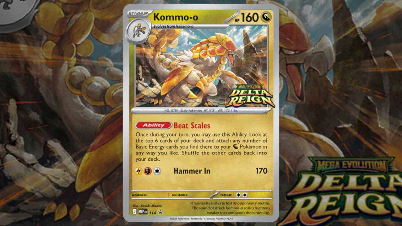 Kommo-o promo card for Pokemon TCG Delta Reign